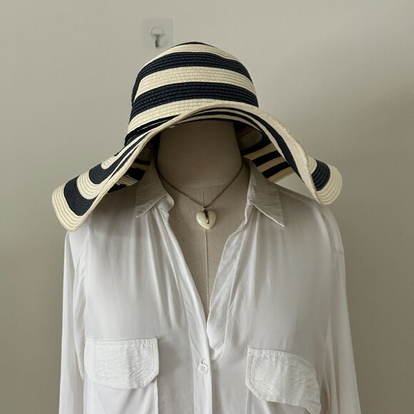 Sun Hat Beach - Navy Blue Stripe Hat - Beachy Classic Elegant - Picture 11 of 13